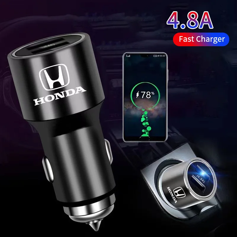 Car Charger Dual USB Ports 4.8A Super Fast Charging USB Type C Fast Charger Adapter for for Honda Civic Accord CRV XRV FIT