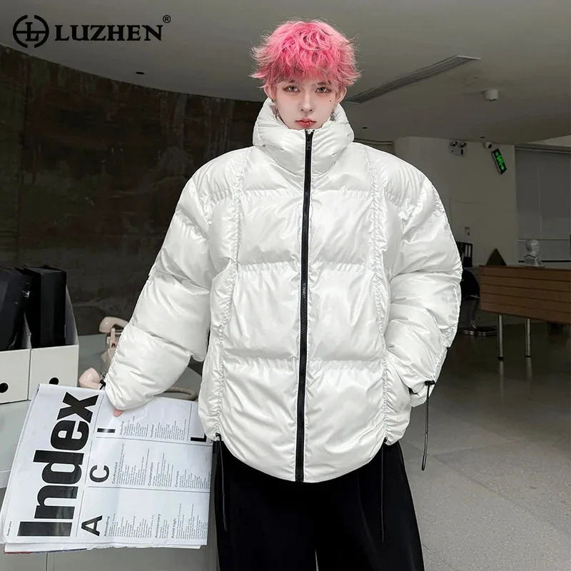 

LUZHEN 2025, новая зимняя утолщенная теплая парка с капюшоном, мужская модная глянцевая однотонная красивая мужская стеганая куртка JY5266