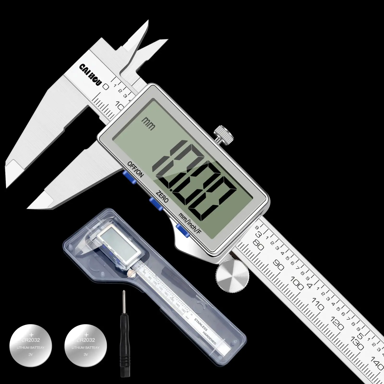 فرجار رقمي، فرجار رقمي من الفولاذ المقاوم للصدأ مطور 150 مم/6 بوصة مع شاشة LCD كبيرة، مثالية للمنزل، يمكنك صنعها بنفسك