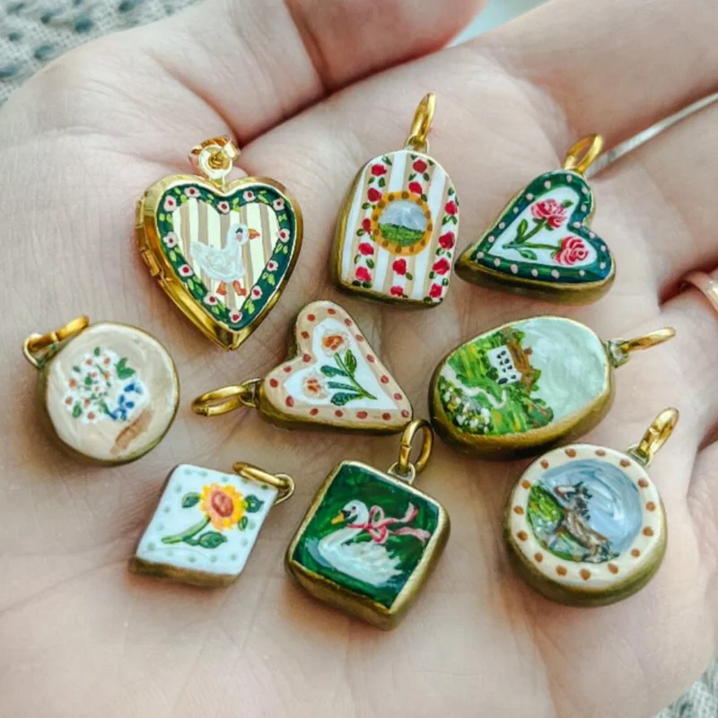 Rose Sunflower Flower Pendant Double Sided Fruit Print Charm DIY Jewelry Making for Necklace Bracelet Women Accessories