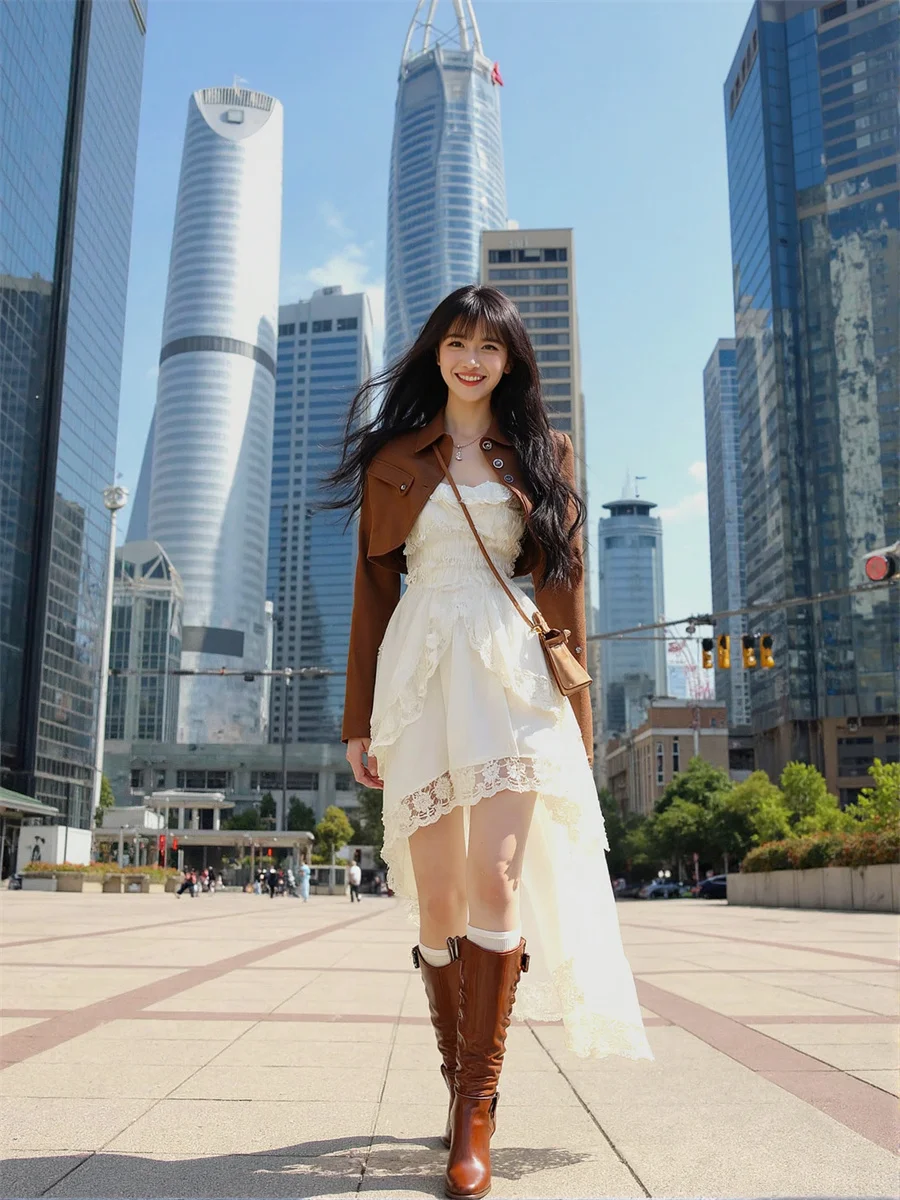 فستان نسائي على شكل حرف A برباط حافة منتفخة أرجواني ناعم وأحزمة خفيفة الوزن متدفقة غير متناظرة كتلة ألوان عرقية يابانية #5