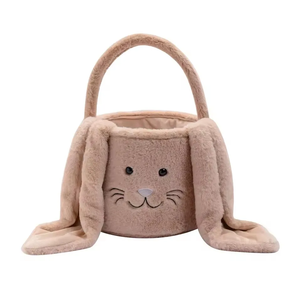 Cesta longa de orelha de coelho de pelúcia de piscoa com alça, balde de armazenamento de brinquedos de doces de pelúcia macia #5
