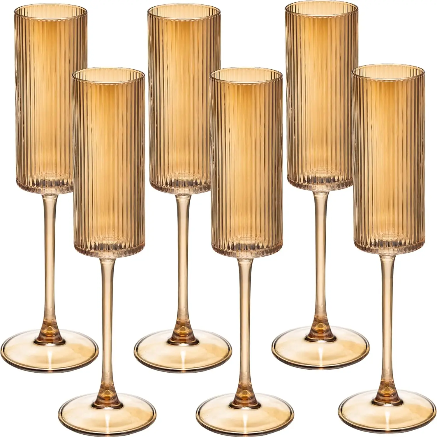 

Champagne Flutes Set of 6, Vintage Ribbed Crystal Hand-Blown 6 oz Stemware, Elegant Wine Glasses for Wedding, Birthday, Annivers
