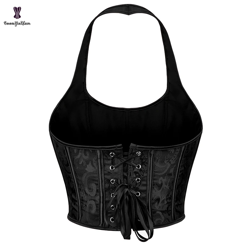 Black Retro Renaissance Women Clothing Burlesque Halterneck Corset Crop Top Gothic Plus Size Underwear Women Corselet