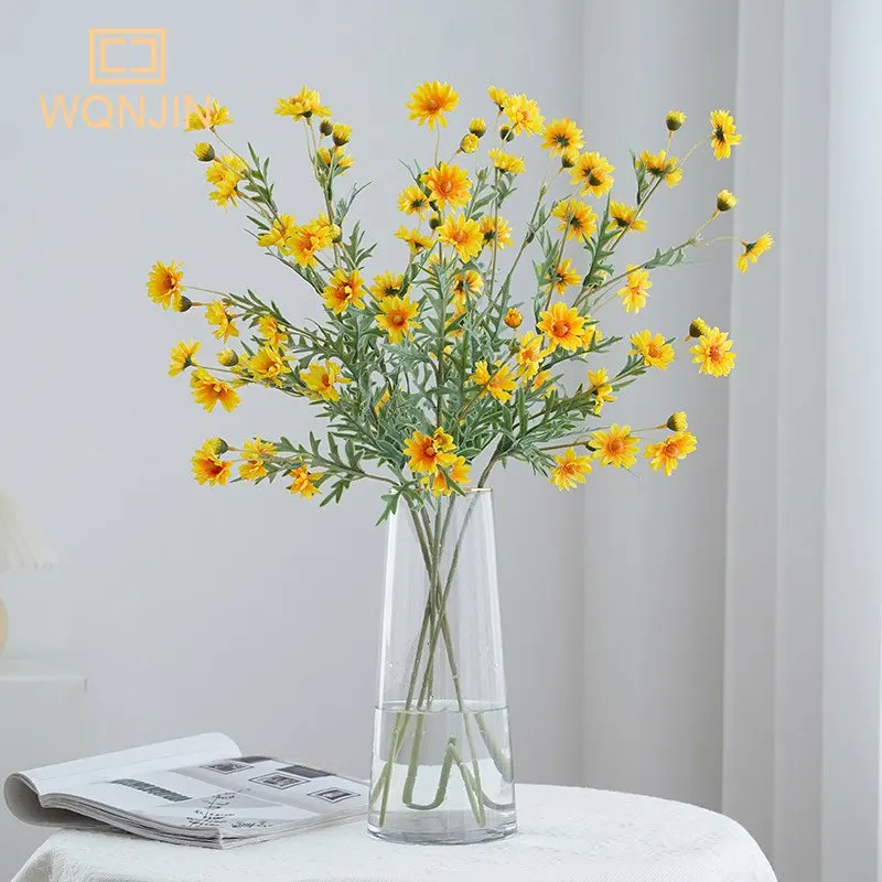 Artificial Flower Long Small Daisy Flower Bouquet Gerbera Fake Flowers Silk Flowers for Wedding Home Christmas Decoration