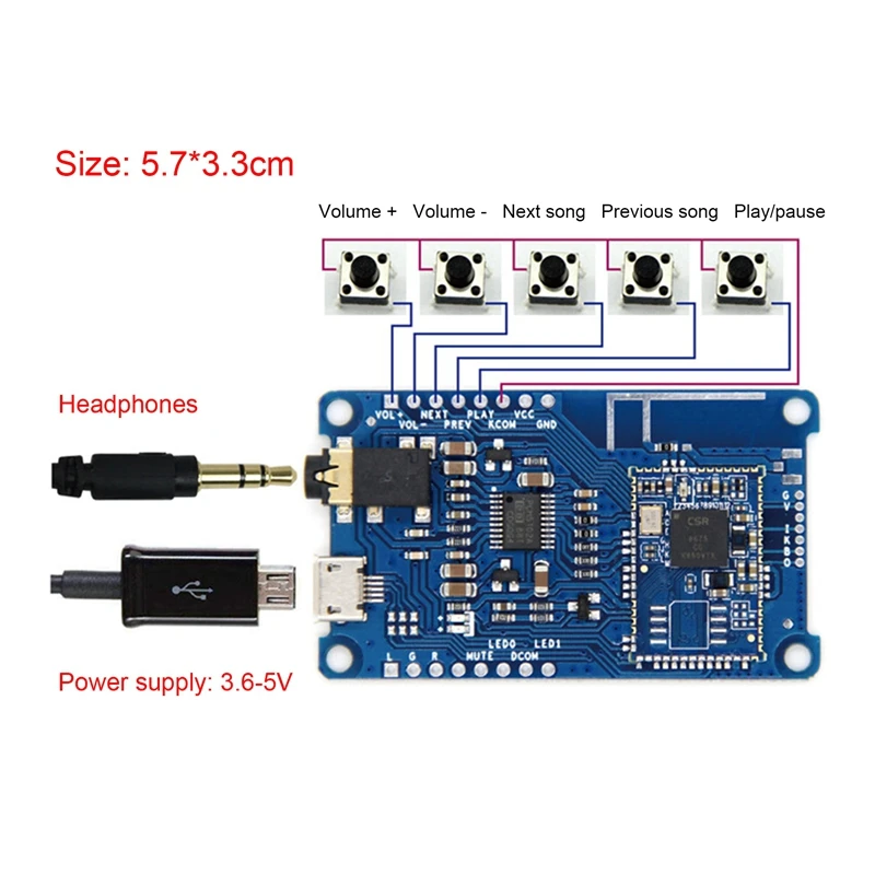 CSR8675 Low Power Consumption Decoder Board Antenna PCM5102A Support APTX/APTX-LL/APTX-HD