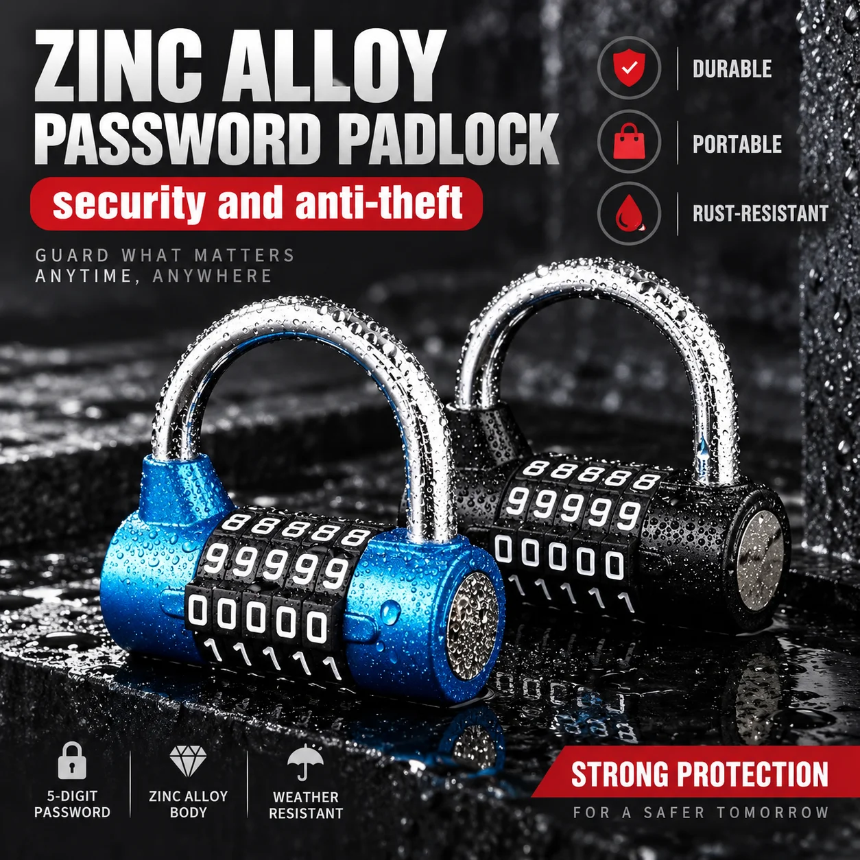 5 Digital Password Zinc Alloy Combination Door Lock Anti Theft Bike Padlock Gym for Locker Code Chains Number Bolt Cabinet Tools