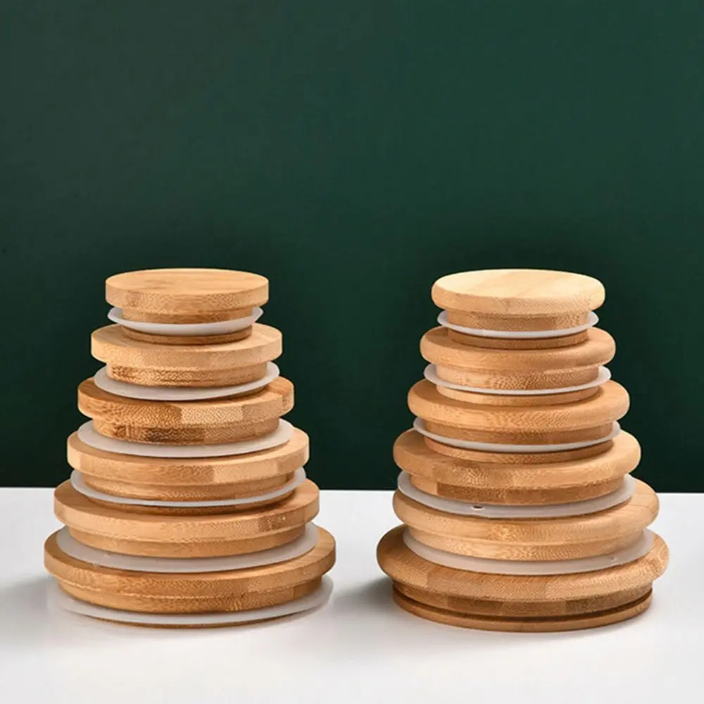 Wood Grain Clear Diverse Sizes Wooden Sealing Ring Reusable Cup Lid Storage Tank Tea Set Accessories Bamboo Cover 5