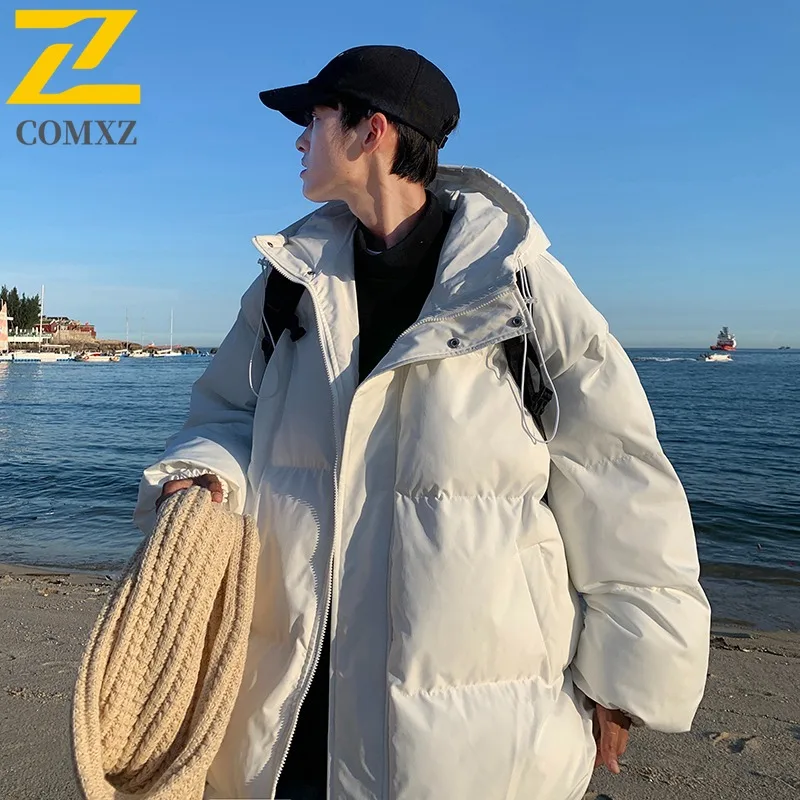 COMXZ 2025 مقنعين سترة قطن الرجال النساء الشتاء اليابانية الرجعية نمط الصوف مبطن سميكة الدافئة سترة معطف صالح ملابس خارجية غير رسمية