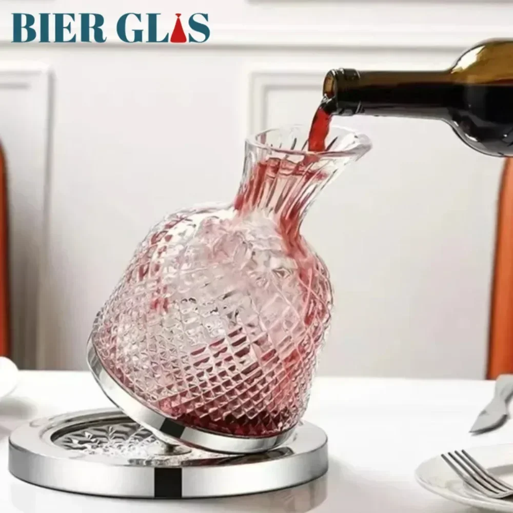 360 Rotating Wine Decanter Tumbler 1500ml Decanter Dispenser Crystal Glass Bottle Wine Aerator Mirror Jug Gift Bar Decoration