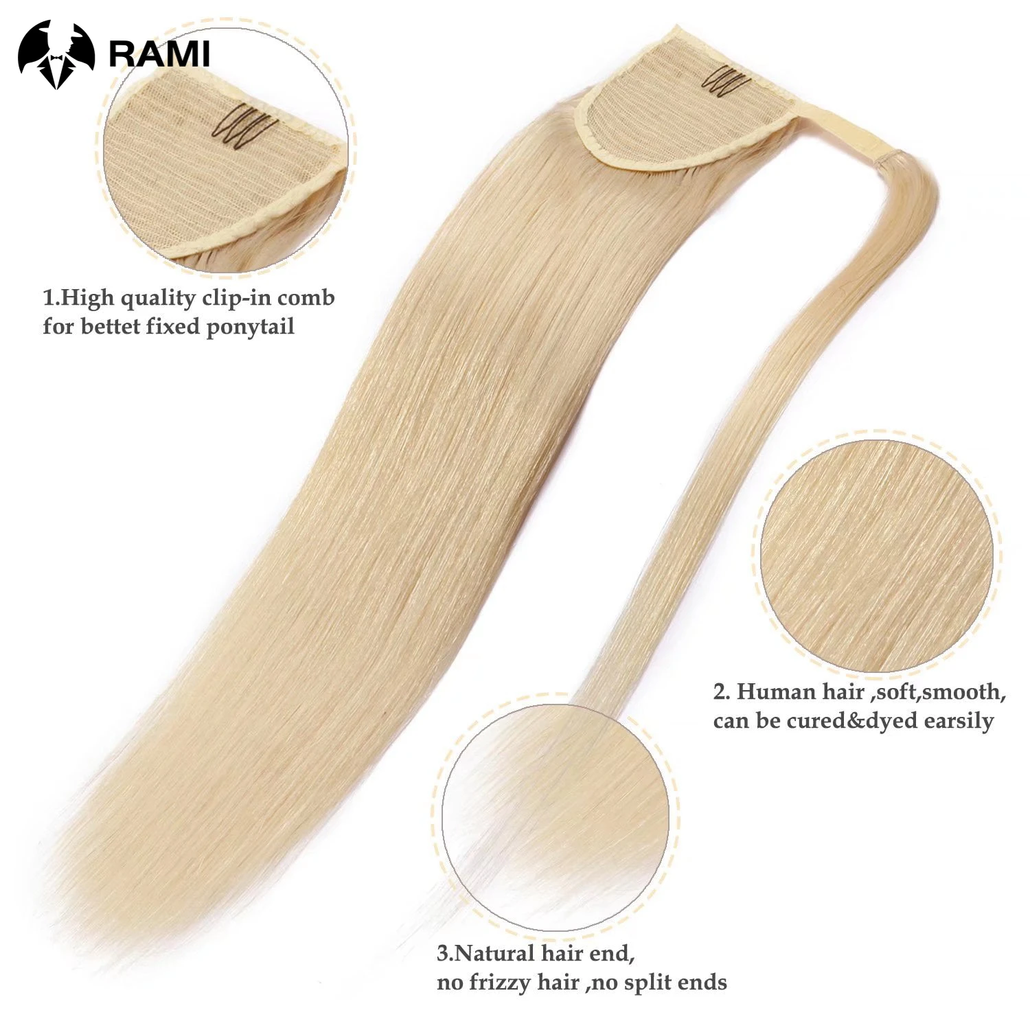 Extensions de cheveux humains blonds pour femmes, extension de queue de cheval naturelle, cheveux raides Remy, clip rond