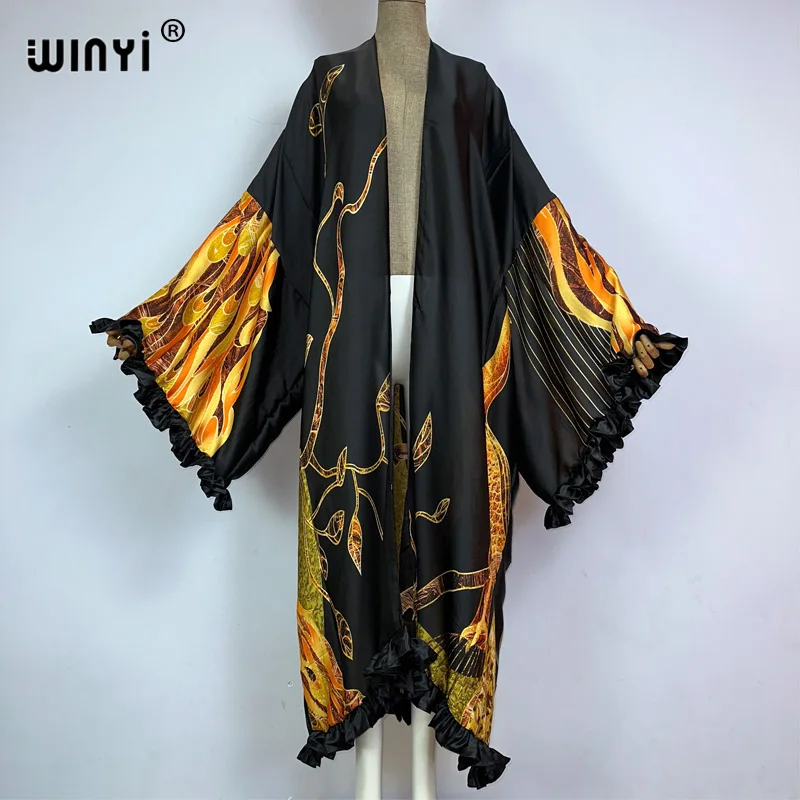 

WINYI kimono boho print bohemian kaftans beach outfits for women Elegant Cardigan maxi beach wear swimsuit evening dress kaftan