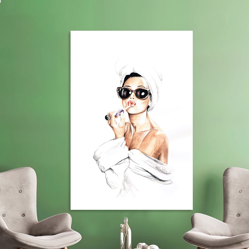 Classic Audrey Hepburn Potrait Make Up Modern Posters Prints Canvas Painting Lipstick Wall Art Picture For Bedroom Home Decor