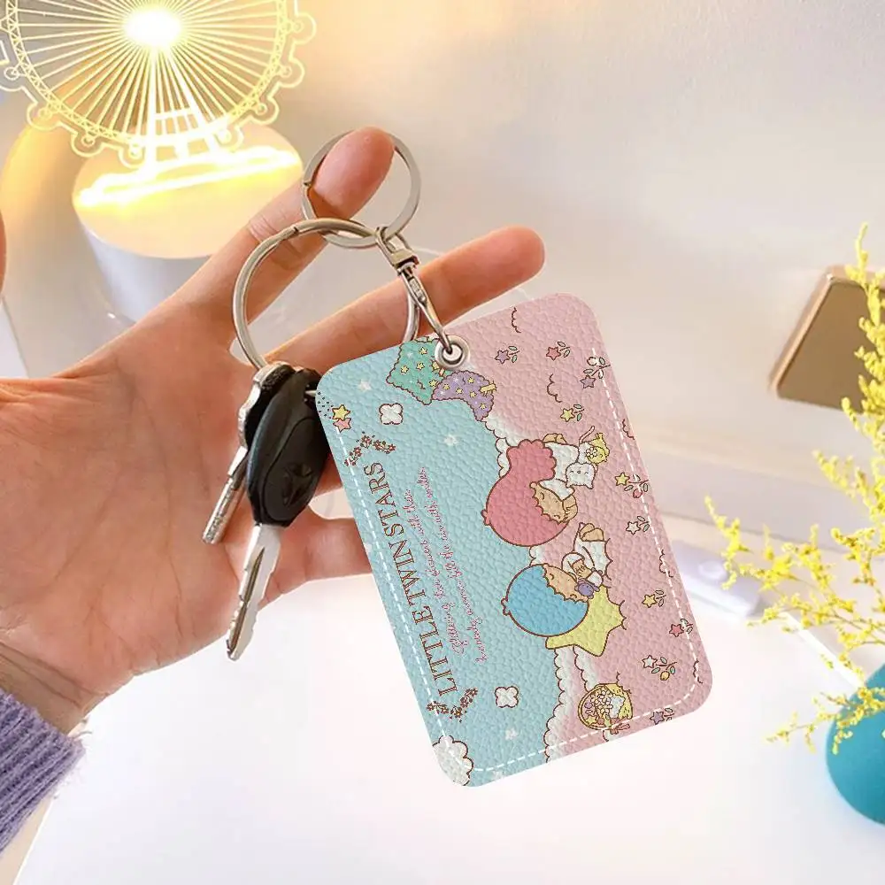 L-Little T-Twin S-stars Fashion Keychain With Access Card Holder, Bus Pass & Meal Card ID Bank Card Protective Case For Security