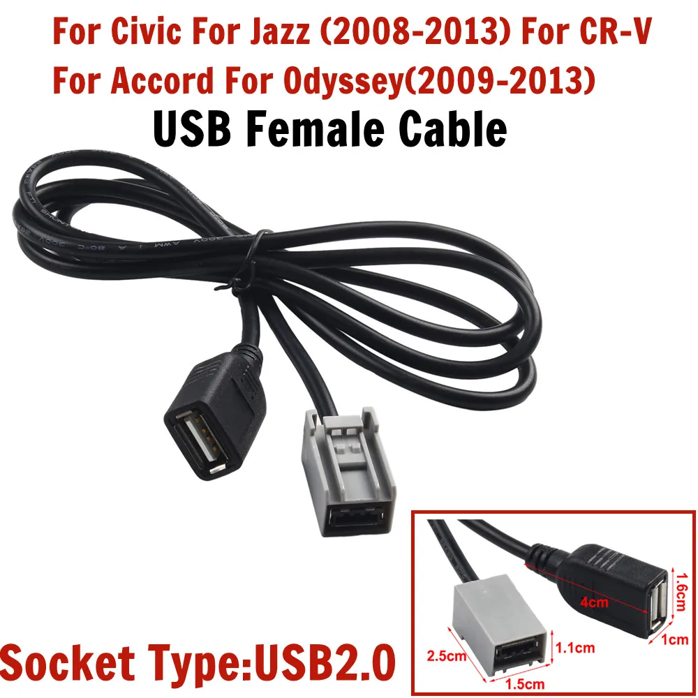 Female Cable Cable For Honda for Civic For Jazz USB USB Port 60CM For Accord Adapter Port Black Charges The Device