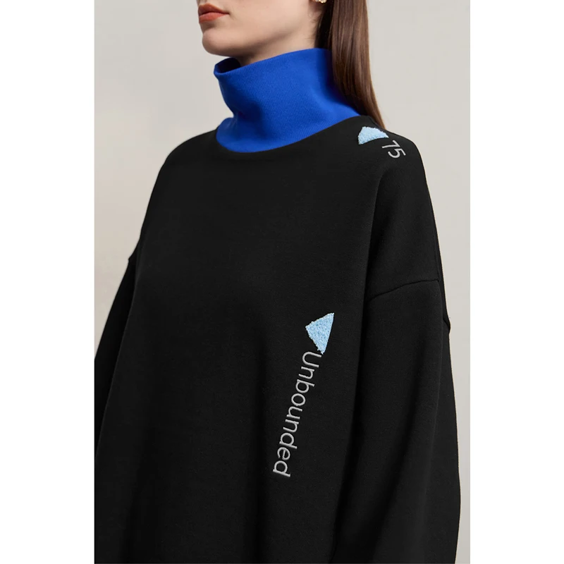 AMII Damskie Bluzy 2025 Zima Nowa Bluza z Golfem Długi Rękaw Damska Bluza Dzianinowa Haftowana Uniwersalna Bluzka Damska 12543177