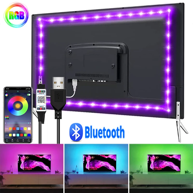 Bluetooth Led Strip Lights Smart Music Sync Led Tape Light 5V Flexible Led Lighting Strips Adhesive 24 key Led Strip Remote Rgb