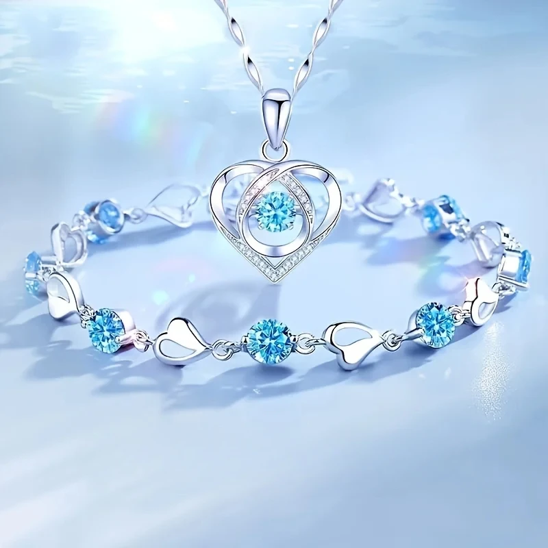 2 unids/set de pulsera de corazón de Plata de Ley 925, conjunto de joyería para mujer, pulsera con dijes ajustables coreanos, joyería de fiesta de lujo