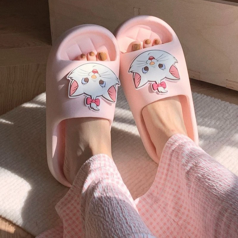 Cute Disney Marie Cat Girls' Summer Home Anti-slip Wear-Resistant, Soft and Comfortable, Fashionable Cartoon One-line Sandals
