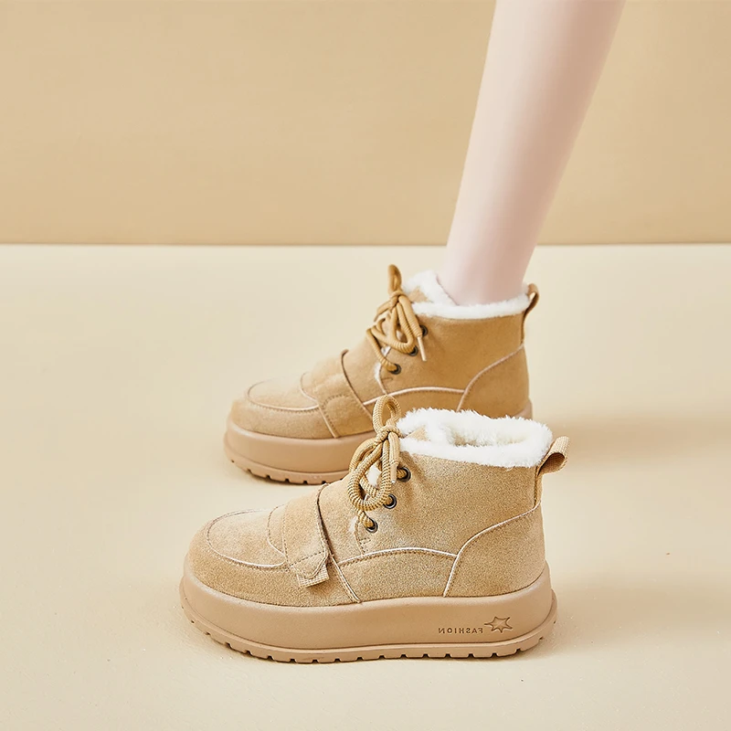 المرأة الشتاء جولة تو التمهيد سميكة القاع أحذية بوت قصيرة الدافئة صوف مبطن زيادة أحذية الثلوج الدافئة والأكثر مبيعا #3