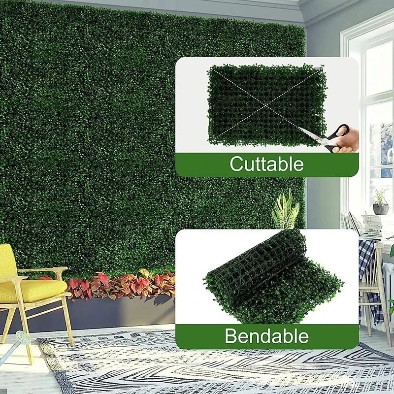 12pcs 24pcs Artificial Plants Grass Wall Panel Boxwood Hedge Greenery Privacy Fence Panel Grass for Indoor Home Garden Wedding