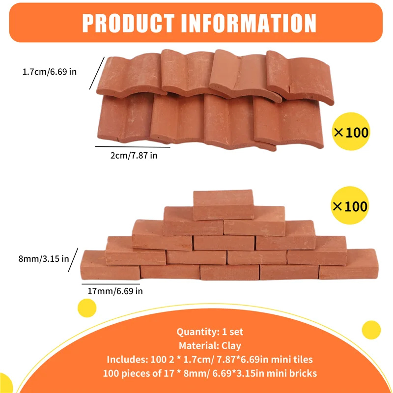 

ABXE-200Pcs Mini Bricks&Roof Tiles Model Building Set Fake Red Bricks Landscaping Bricks Dollhouse DIY Garden Accessories