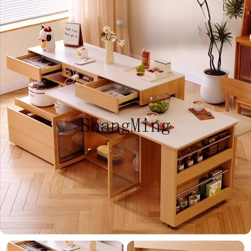 

ZYY medieval dining table integrated rotatable retractable household small apartment solid wood table