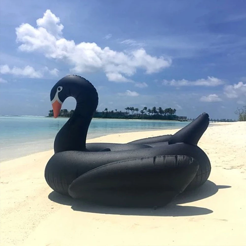 

New Cool 190cm Super Large Black Swan Swimming Inflatable Floating Row Adult Swimming Pool Beach Water Bed Air Cushion Float Bed