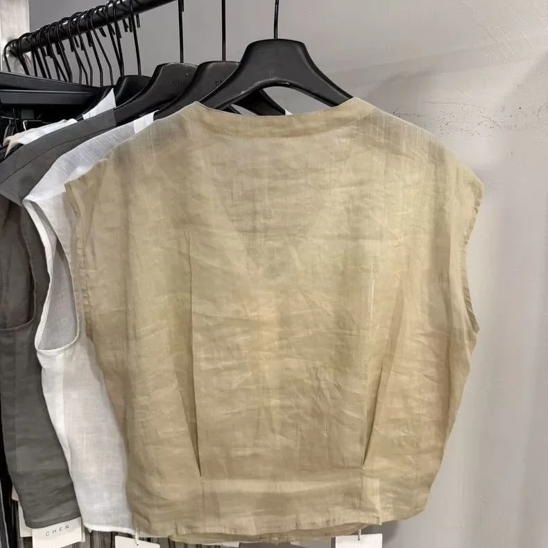 Women's V-Neck Sleeveless Shirt Summer 2026 New Style Slimming Versatile Personality Matching Outerwear Polyester Casual Wear