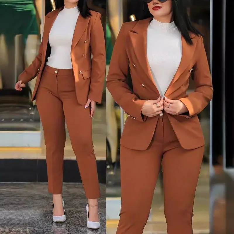 Casual Fashionable Women's Suit Set Professional Workwear Long Sleeve Long Pants Polyester Blend Summer 2024 Collection