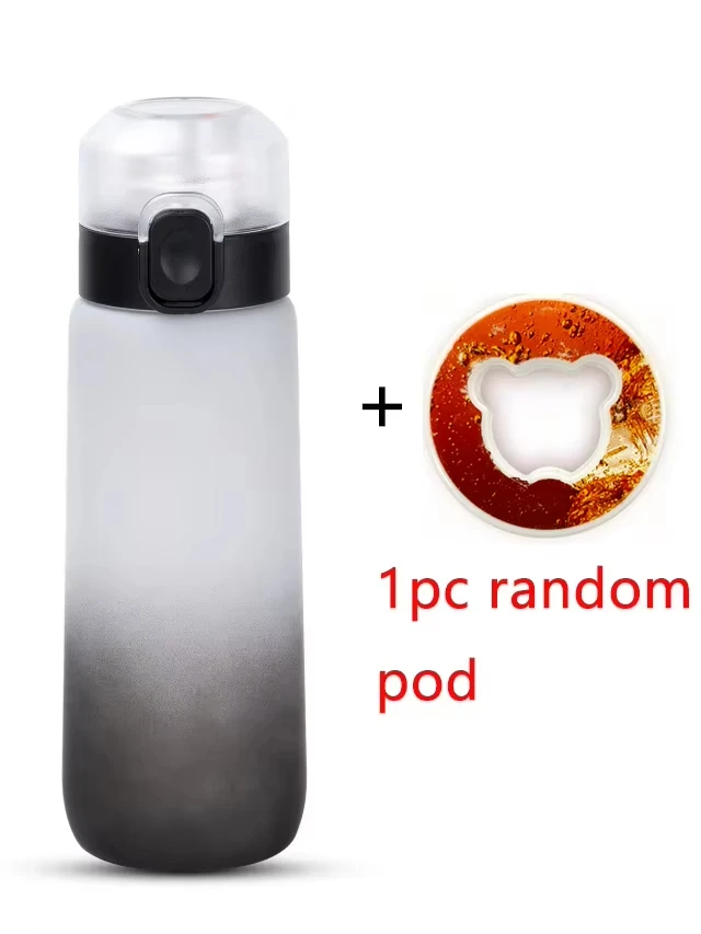 YOCITY 1 Stück 650 ml aromatisierte Wasserflasche mit zufälligen 1 Aromapseln Luftwasserflasche Frosted Black Air Camping Sport Fitness Cup 9