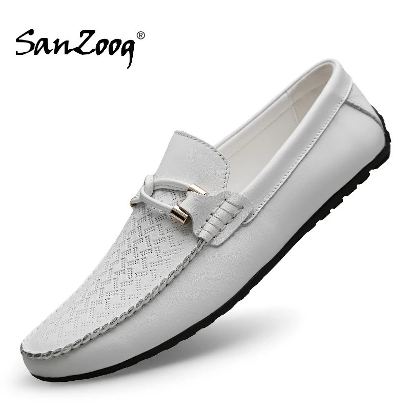 Spring Summer White Men Loafers Genuine Leather Casual Shoes Mens Moccasins Mocassin Homme Luxury Shoes Mocasines Hombre Slip On