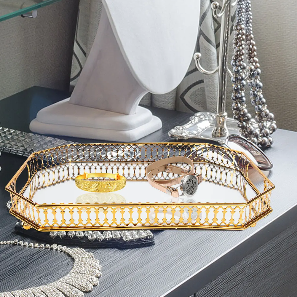 

Stylish Glass Mirror Jewelry Tray Organizational Dish for Rings Earrings Necklaces Decorative Trinket Holder Bedroom Vanity Use