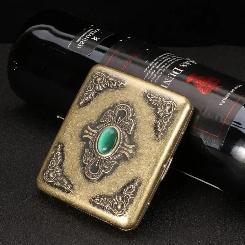 

Vintage Relief jade Capacity 20pcs Cigarette Storage Case Pocket Metal Cigarettes Holder Vintage Relief Feather Men's Gifts Boxs