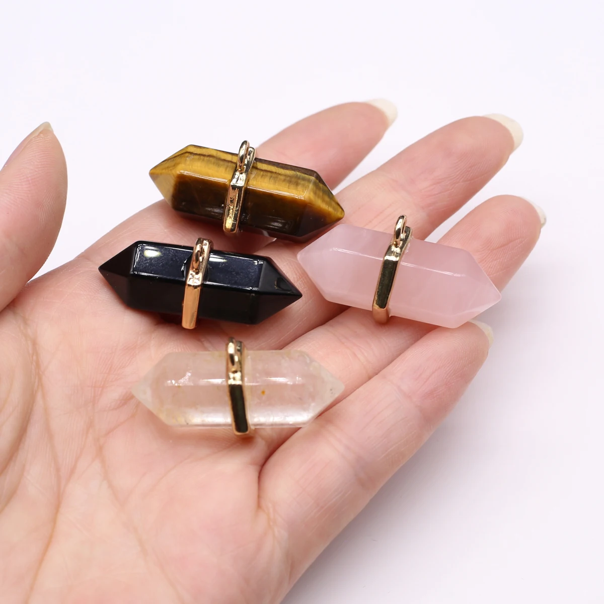 

Natural Stone Rose Quartz Double Pointed Hexagonal Pendant Jewelry Stone Jewelry DIY Necklace Accessories