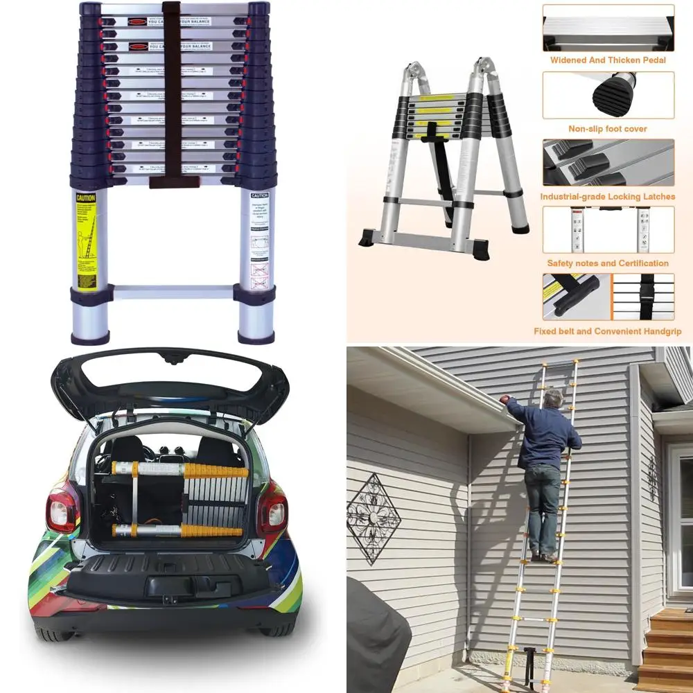 Escalera telescópica de aluminio, serie profesional tipo I de 15,5 pies, capacidad 785P, escalada y extensión para uso industrial