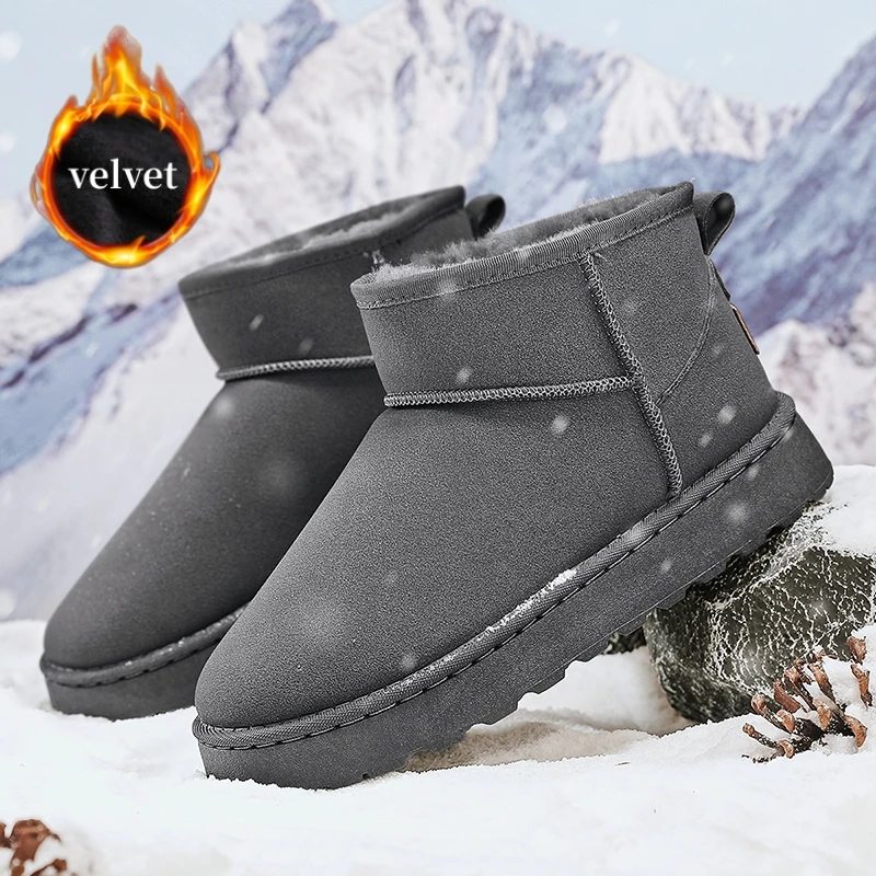 

Размер 31-45, зимние бархатные мужские зимние ботинки, модные серые замшевые плюшевые ботинки для мужчин и женщин, меховые ботинки, уличные теплые детские ботильоны
