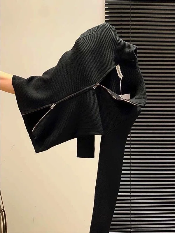 Ele-suéter ajustado de punto para mujer, cárdigan con cremallera y cuello alto, Top de capa Base Faionable para otoño e invierno