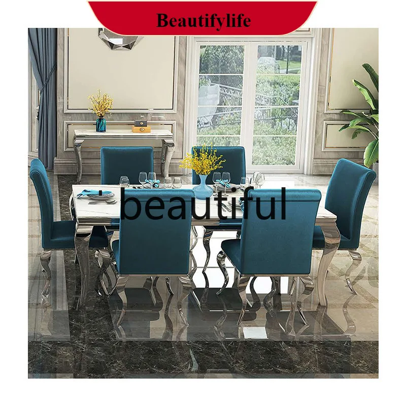 

G153 Light luxury marble dining table chair combination Modern minimalist dining table Oil-proof and waterproof long table 6 ch
