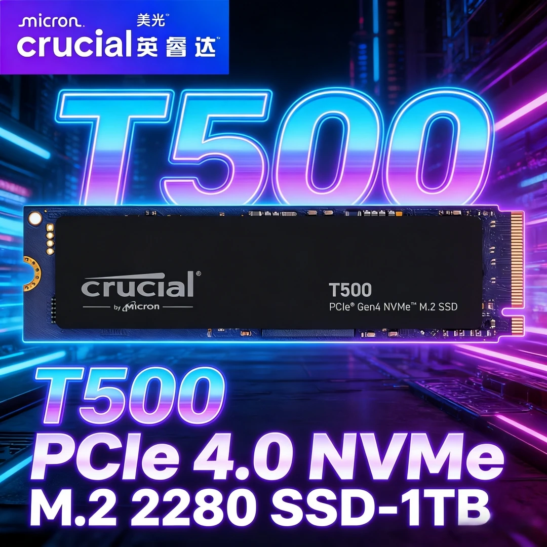 

Crucial T500 PCIe Gen4 NVMe 1TB 2TB SSD, Up to 7,300MB/s, TLC NAND, Laptop & Desktop (PC) Compatible, for Creatives and Gamers
