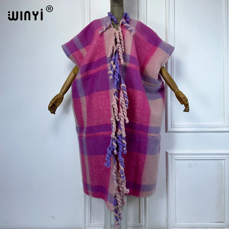 WINYI Africa Winter cardigan woman kimono Fashion Handmade fringed dress Warm abaya dubai luxur winter outfits for women coat