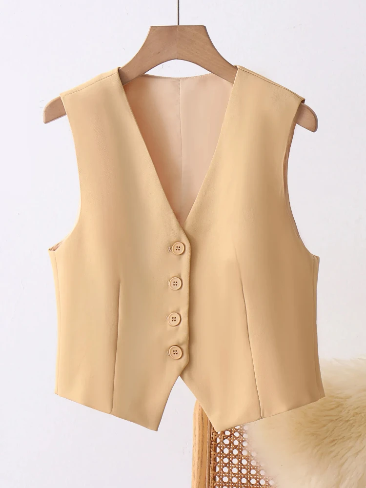 

Vintage Spring Summer Suit Waistcoat Elegant Women's Short Sleeveless Small Coat Simnew in outerwears