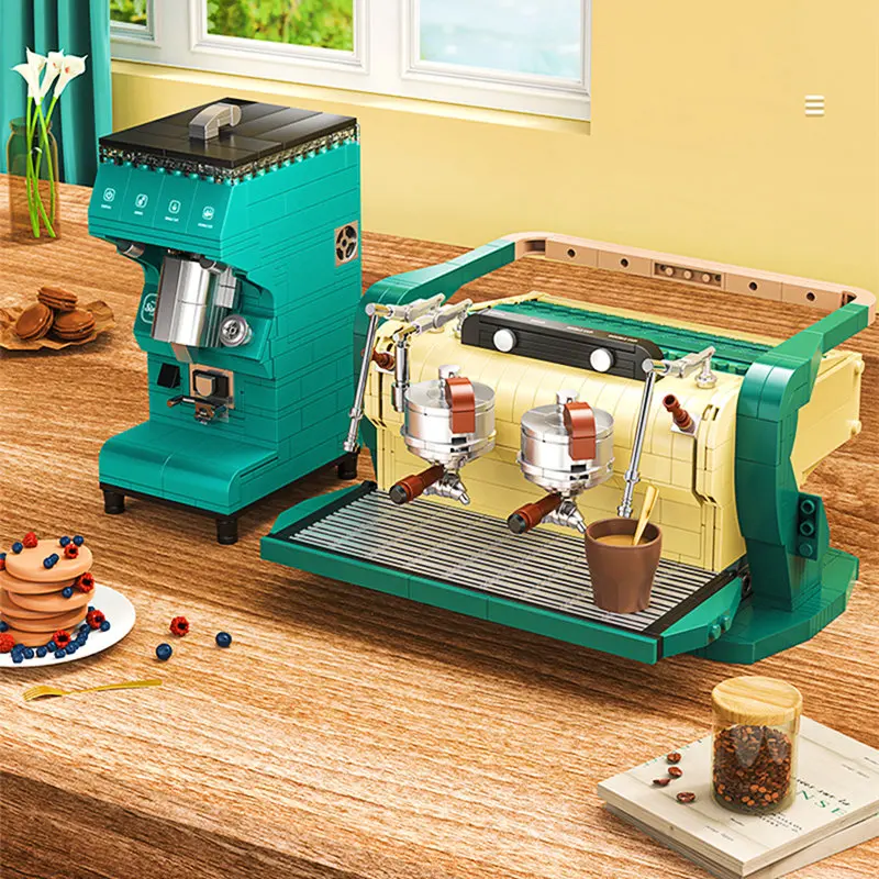 Quebra-cabeça infantil retro máquina de café bloco de construção moedor modelo pequena montagem de partículas brinquedo presente