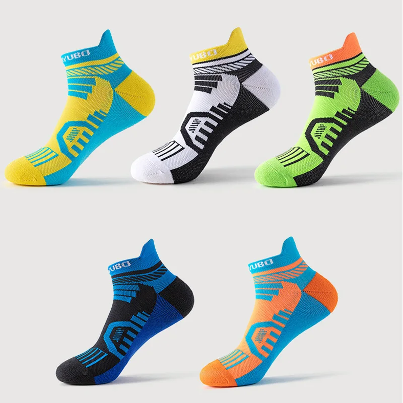 5 Pairs Professional Run Sports Socks Cotton Bright Color Breathable Deodorant Towel Bottom Outdoor Bike Basketball Travel Socks