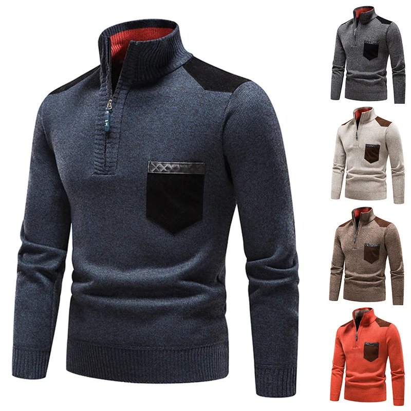 

Свитер мужской полувысокий пуловер на молнии с воротником-стойкой вязаный свитер свободный большой размер повседневный универсальный шерстяной топ