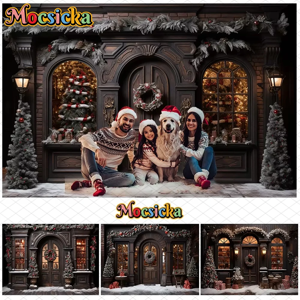 

Mocsicka Christmas House Backdrops Xmas Tree Party Family Portrait Photography Backgrounds Store Snow Decors Props Studio Banner