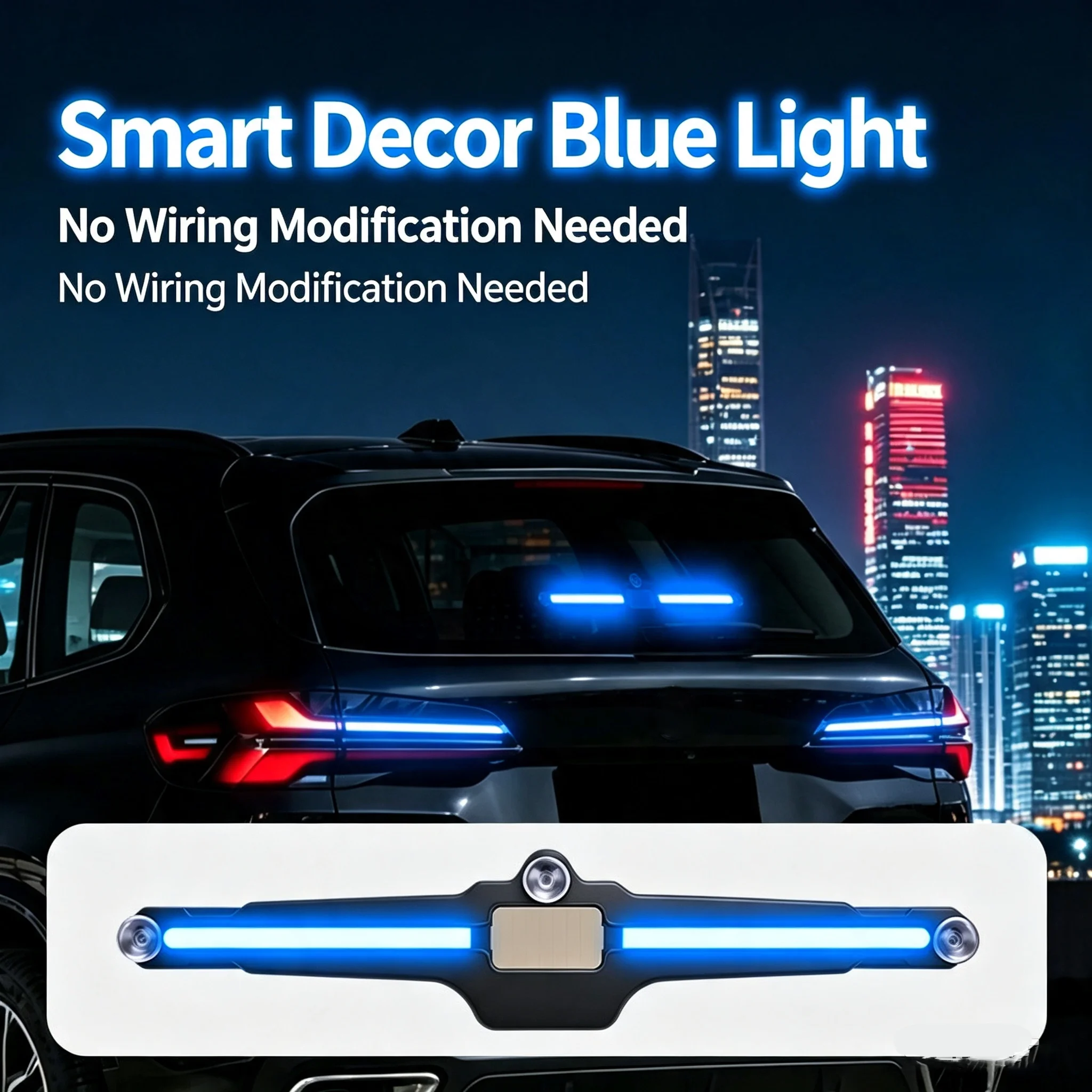 LED Car Warning Light Night Safety Strobe Blue Light Wireless Vibration Activated for Rear Window Anti-Collision Decorative Lamp