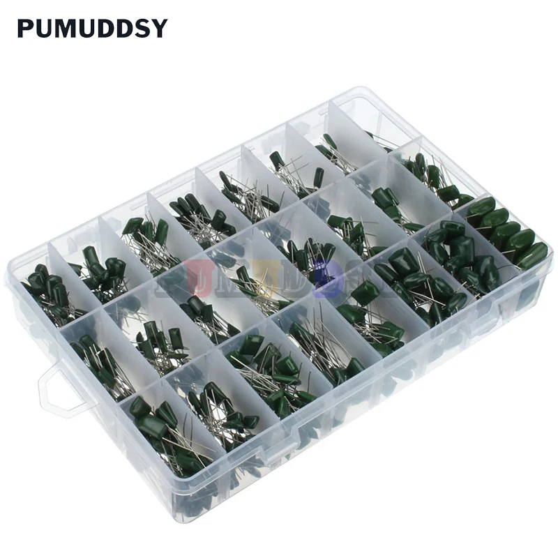 660pcs/lot 24value capacitor kit 100v 2a221j to 2a474j  polyester film capacitor assorted kit 0.47nf 0.68nf 1nf 2.2nf capacitors