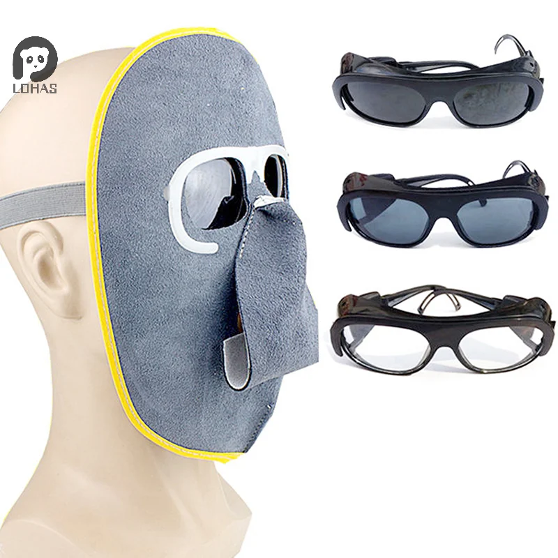 1Pc Cowhide Welding Mask Glasses Welder's Face Protection Head Worn Argon Arc Anti Burning Face Welding Protection Mask