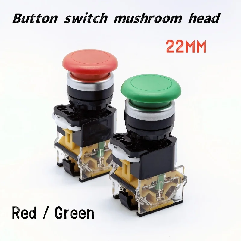 Mushroom head reset button switch LA38-11M start switch opening 22MM red green